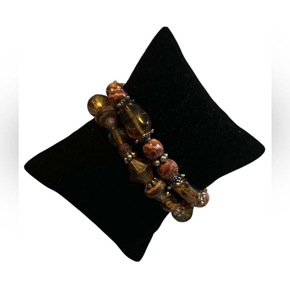 Ethel & Myrtle Stretch Brown Bead /Glass/Silver beads Bracelet OSFA